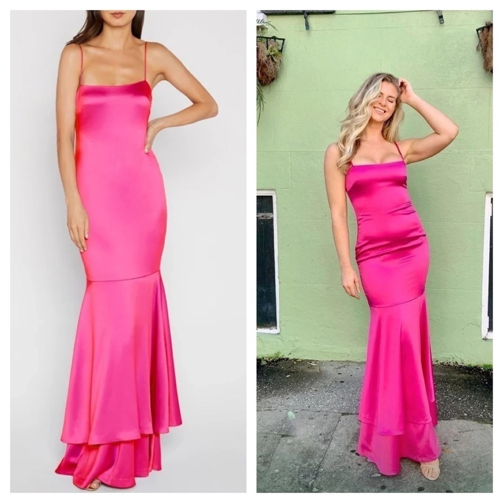 Likely / NWT Aurora Trumpet tiered  Gown in fuchsia pink